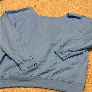 Light blue off the shoulder crewneck sweatshirt